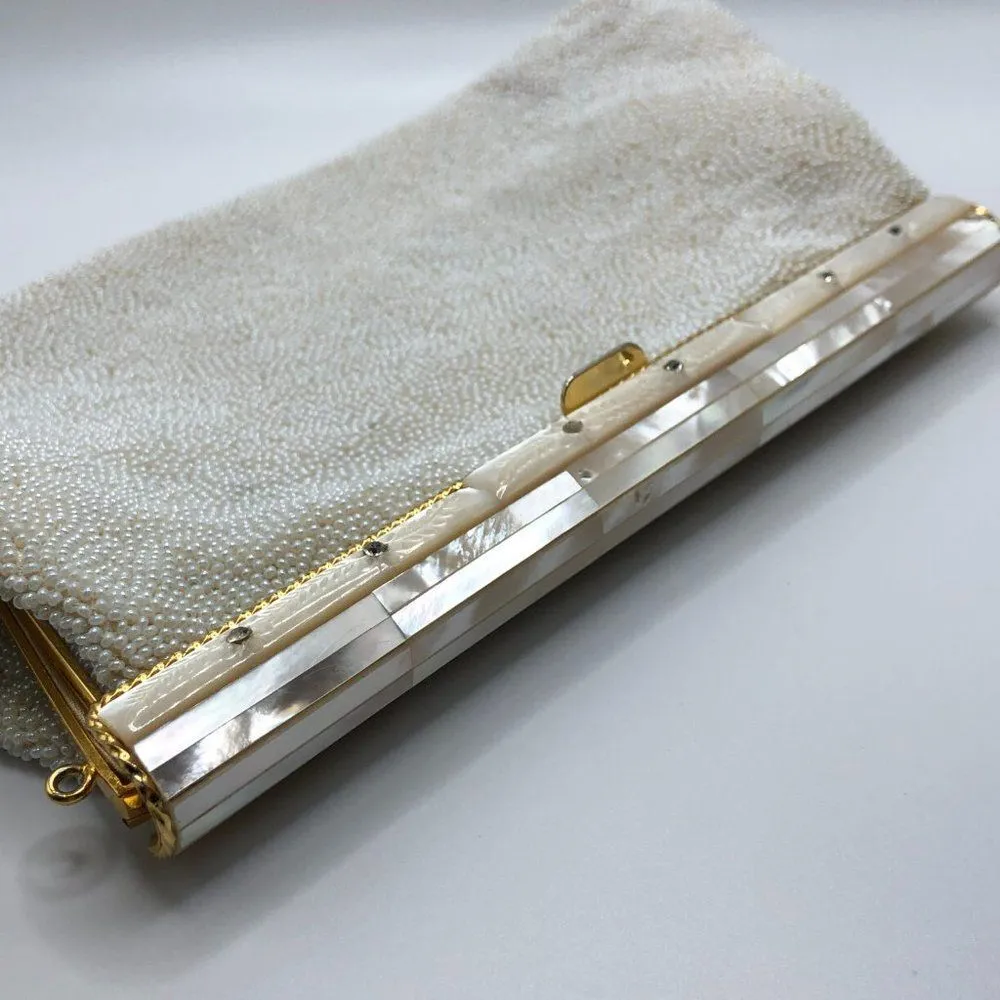 Vintage Mother of Pearl Beaded White Created by Mr John Japan Evening Bag - Image 10