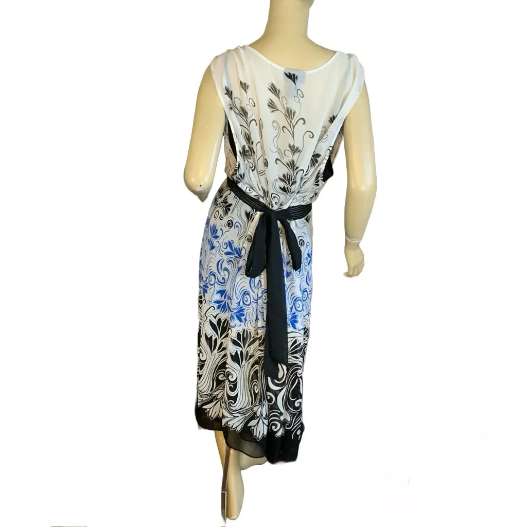 LANE BRYANT WHITE, BLACK AND BLUE CHIFFON LAYER SLEEVELESS MIDI DRESS (26) - Image 3