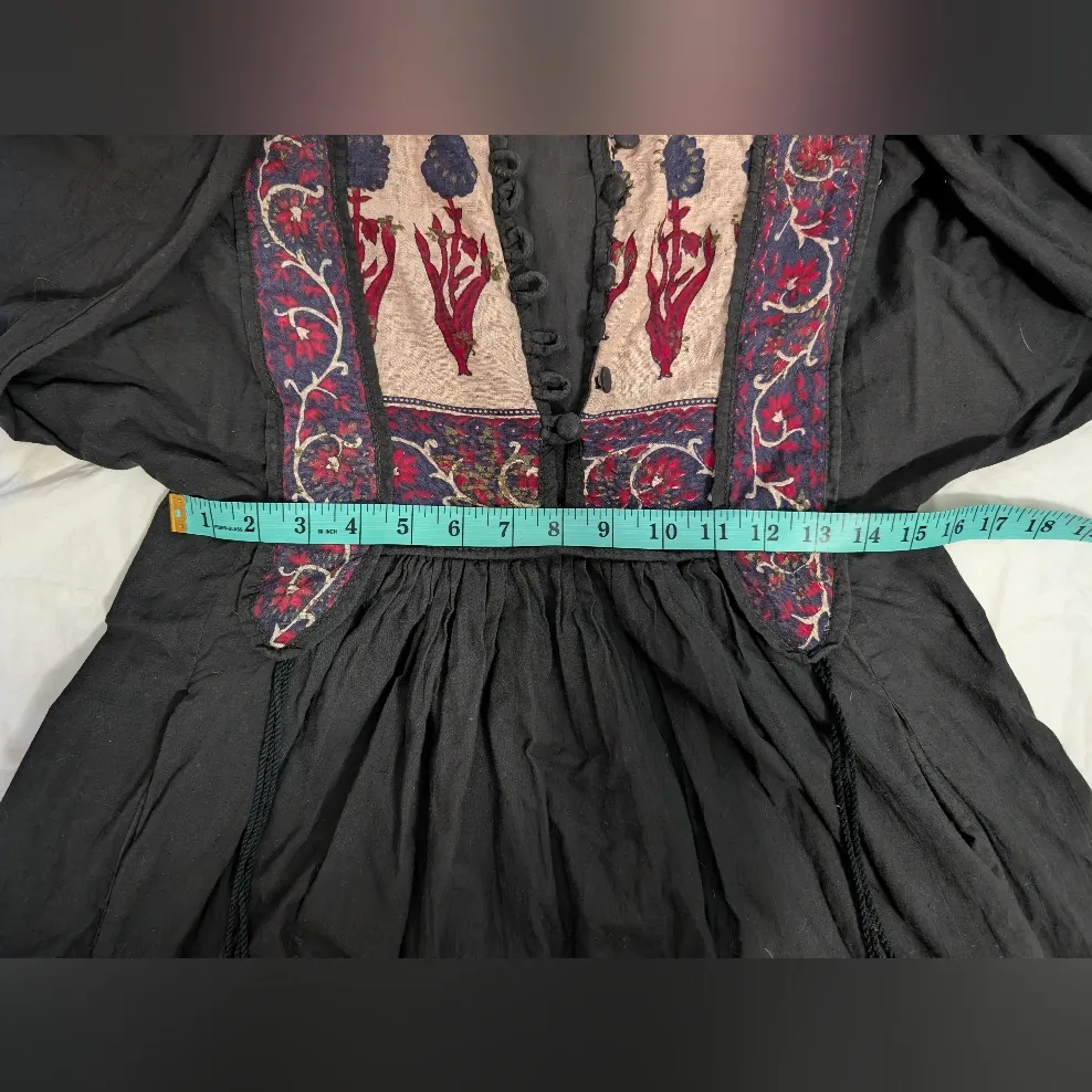 Vintage Papillon Floral Peasant Dress Women's Medium Black/Tan - Image 5