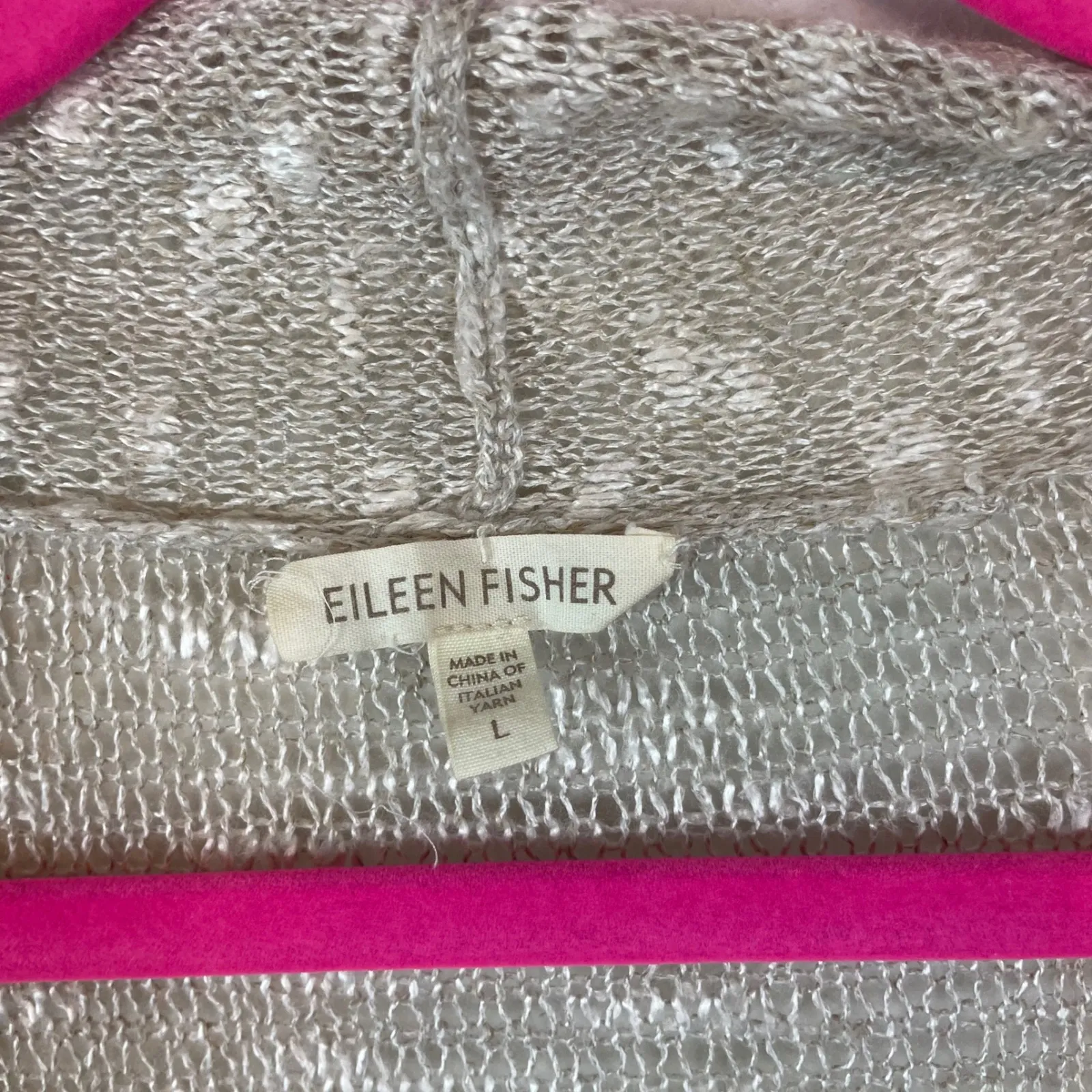 EILEEN FISHER Linen Blend Open Front Tan Marled Long Cardigan Sweater L - Image 3