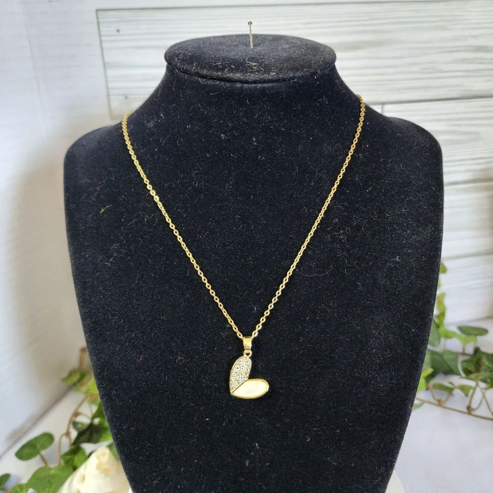 Gold Chain Necklace with Micro Pave and Shell Heart Pendant - Image 2