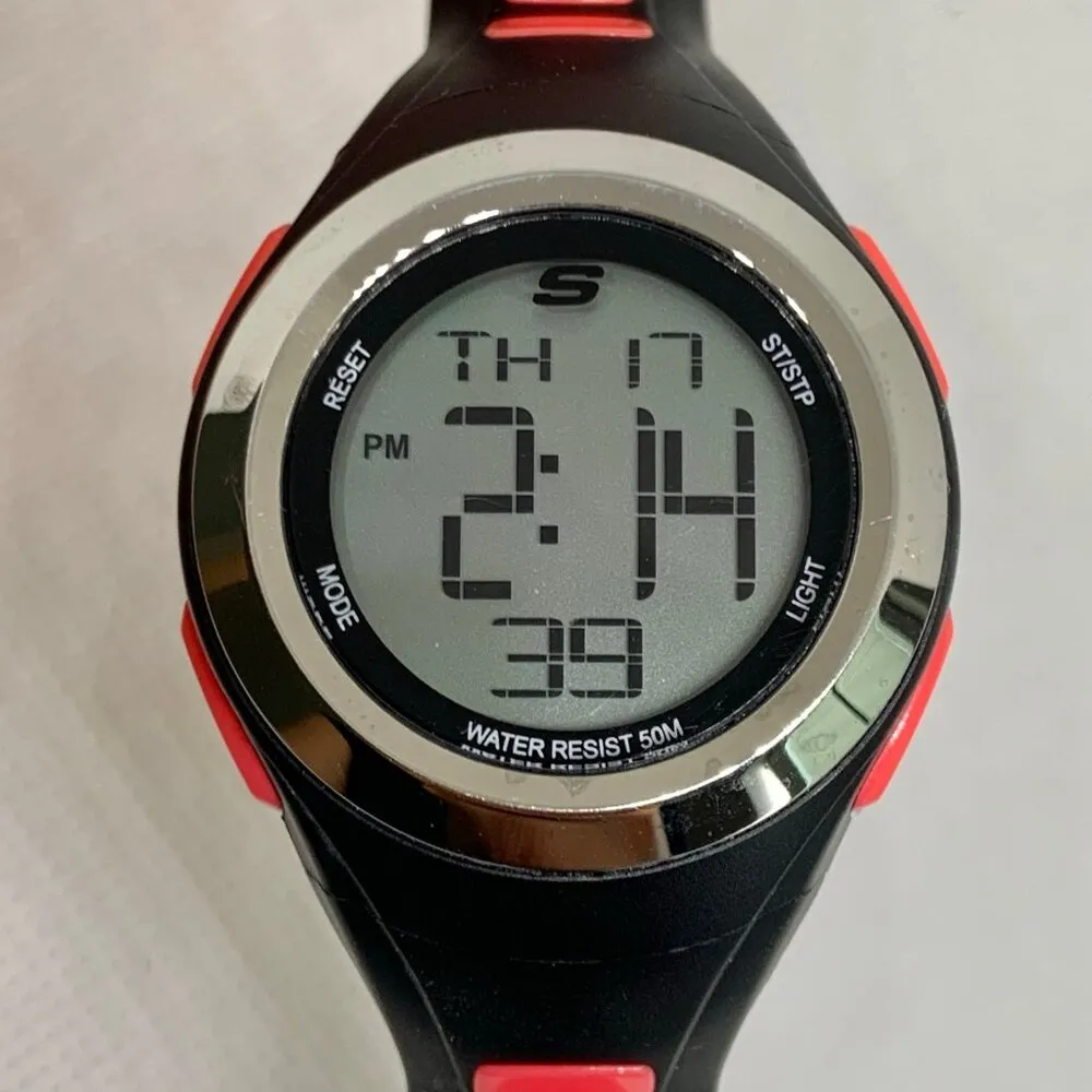 Skechers women digital watch black pink tone quartz 32mm plastic band running - Image 2