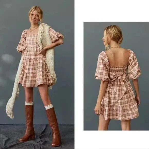 Faithfull the Brand Eryn Checker Print Mini Dress with Tie Size L NWT - Image 2