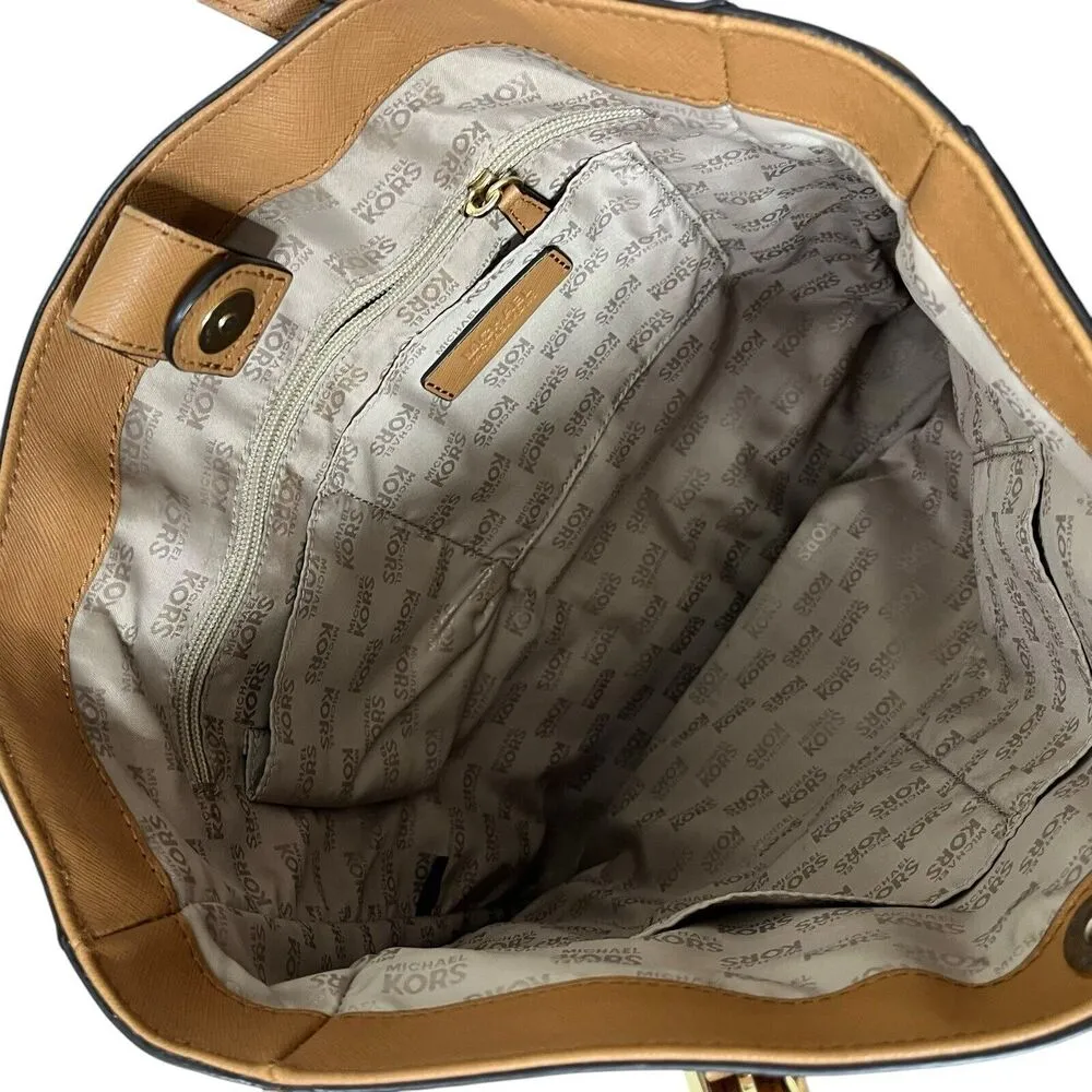 Michael Kors Jet Set Travel Safiano Leather Tote Handbag Purse Luggage Brown OS - Image 6