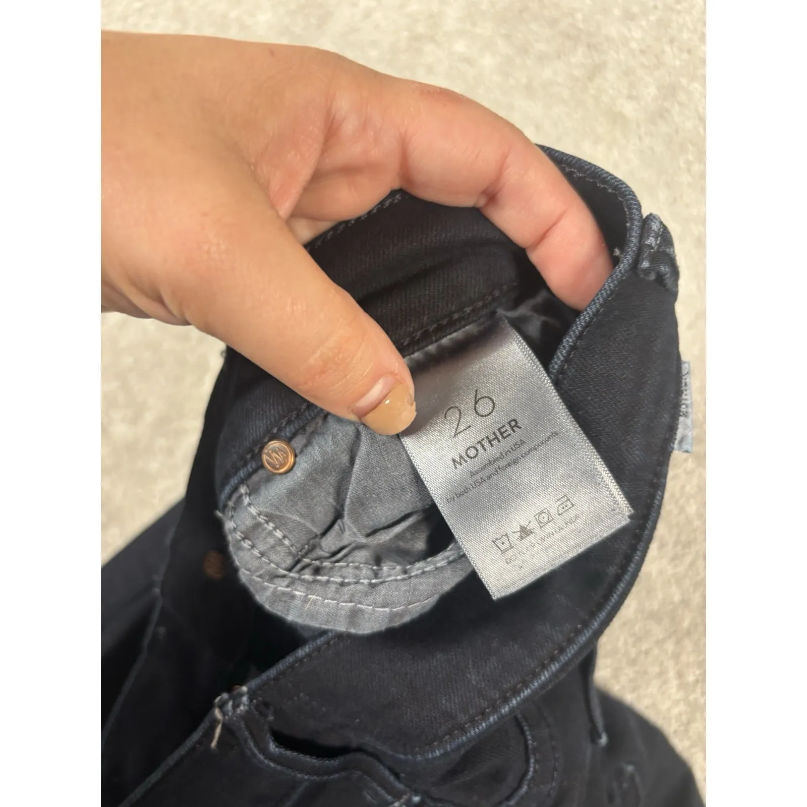 Mother Stunner Zip Two Step Fray Hem Cropped‎ Dark Blue Denim Jeans Womens 26 - Image 4