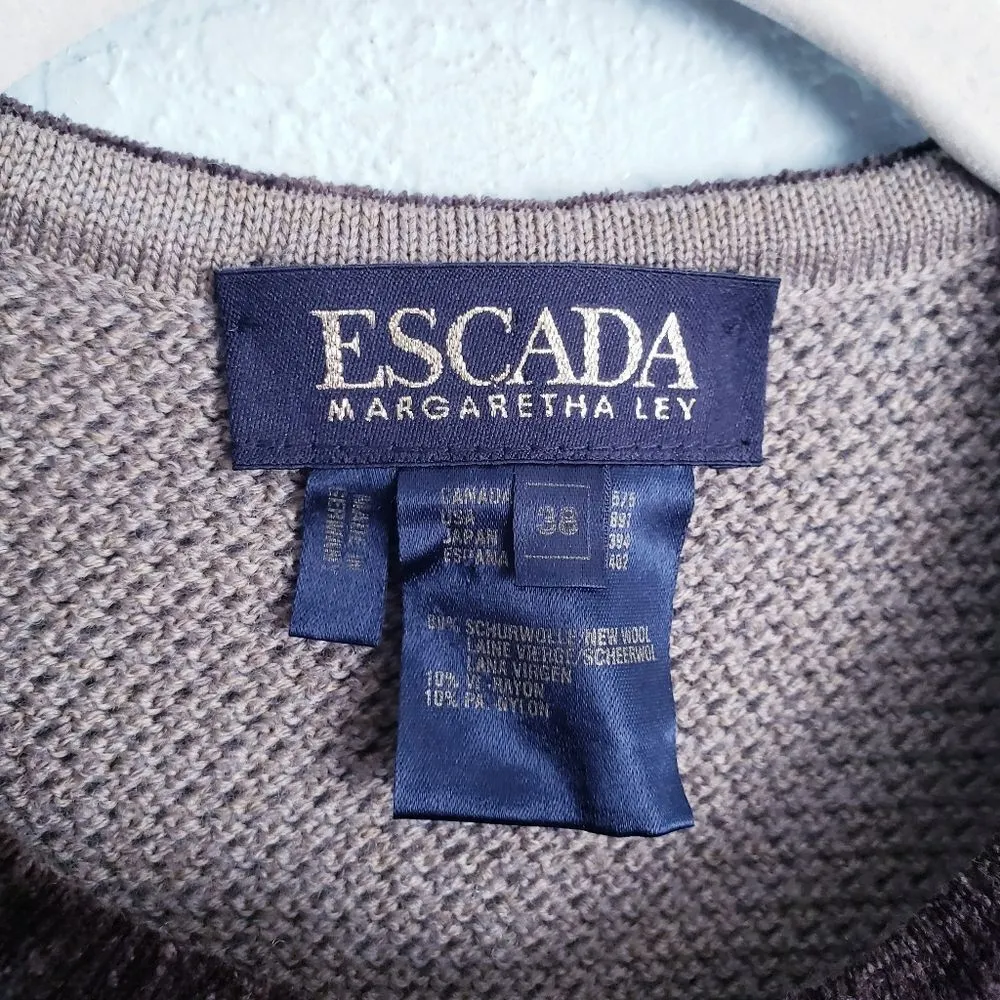 Escada Brown Knit Velvet Trim Heart Elbow Patch Blazer Size M - Image 4