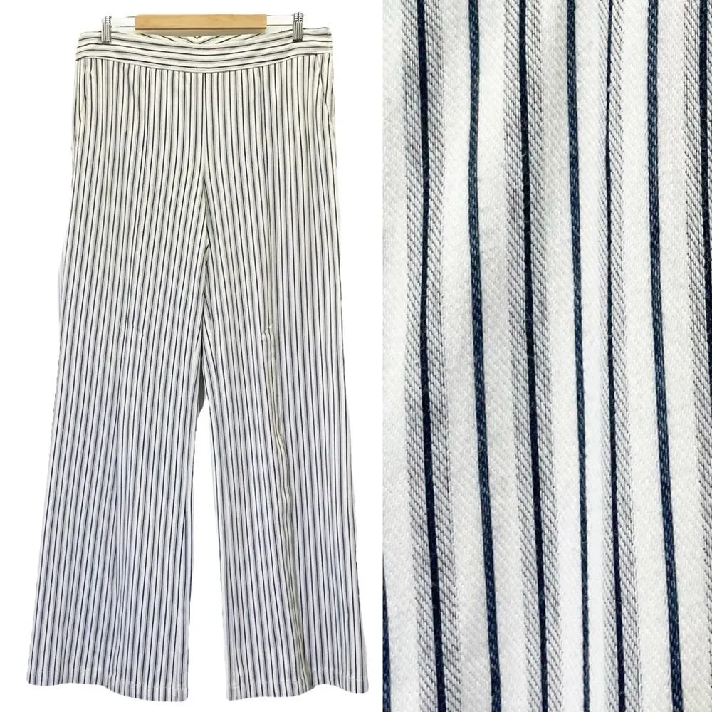 Worth New York High Rise Wide Split Leg Trousers Ivory Black Gray Stripe Size 12 - Image 2