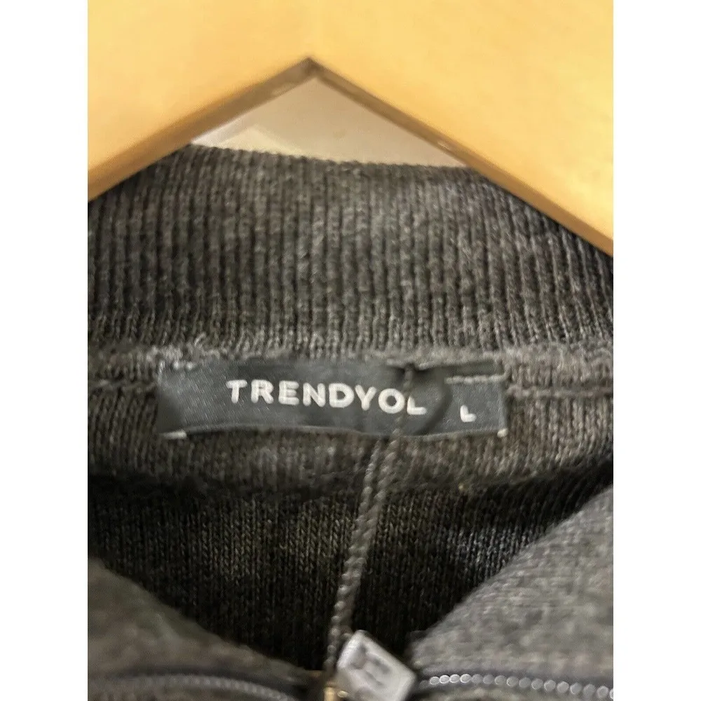 Trendyol ASOS Regular Charcoal Gray 1/4 Zip Polo neck Knit Sweatshirt Large - Image 4