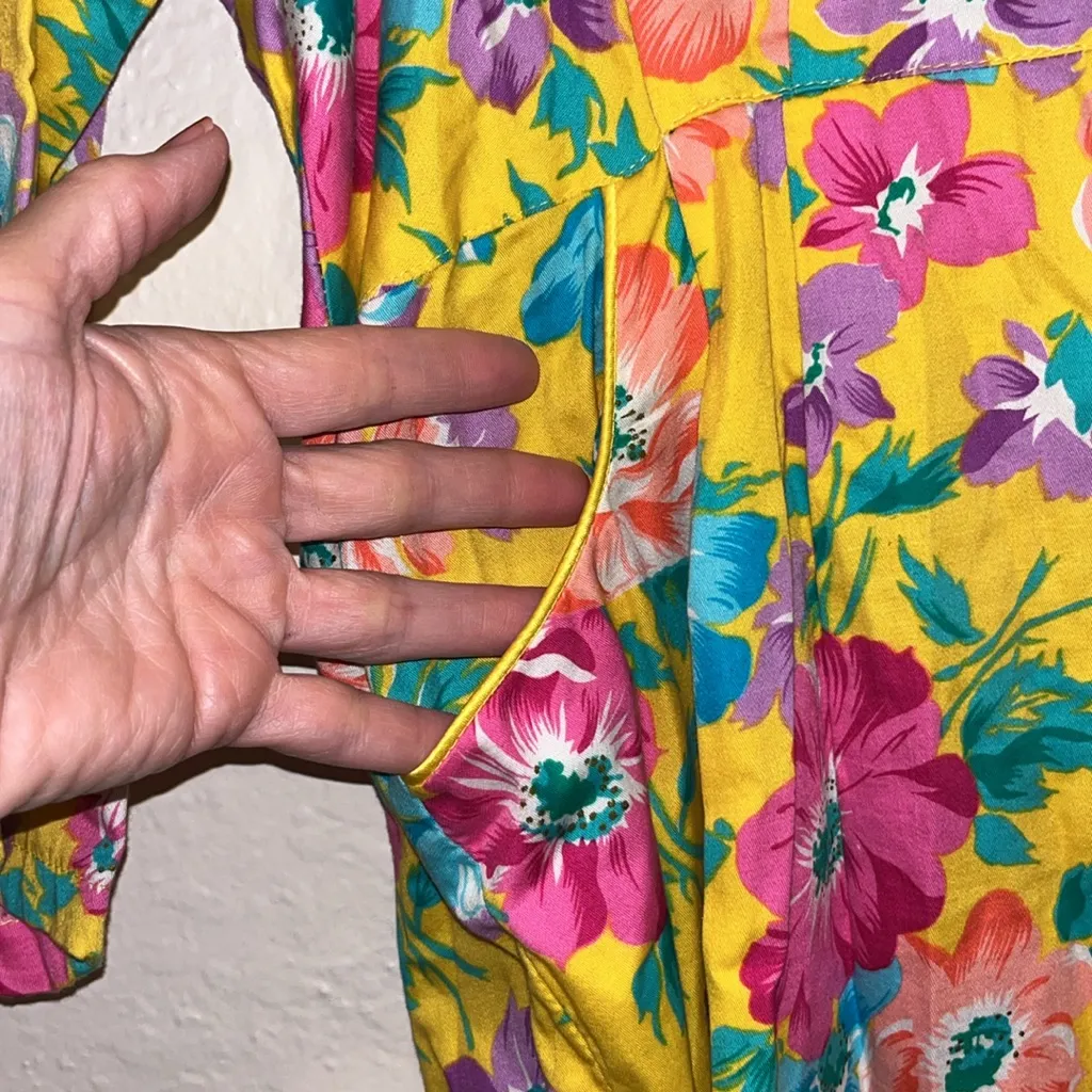 Vintage 80s floral dress long sleeve shirt dress pockets Size M - Image 4