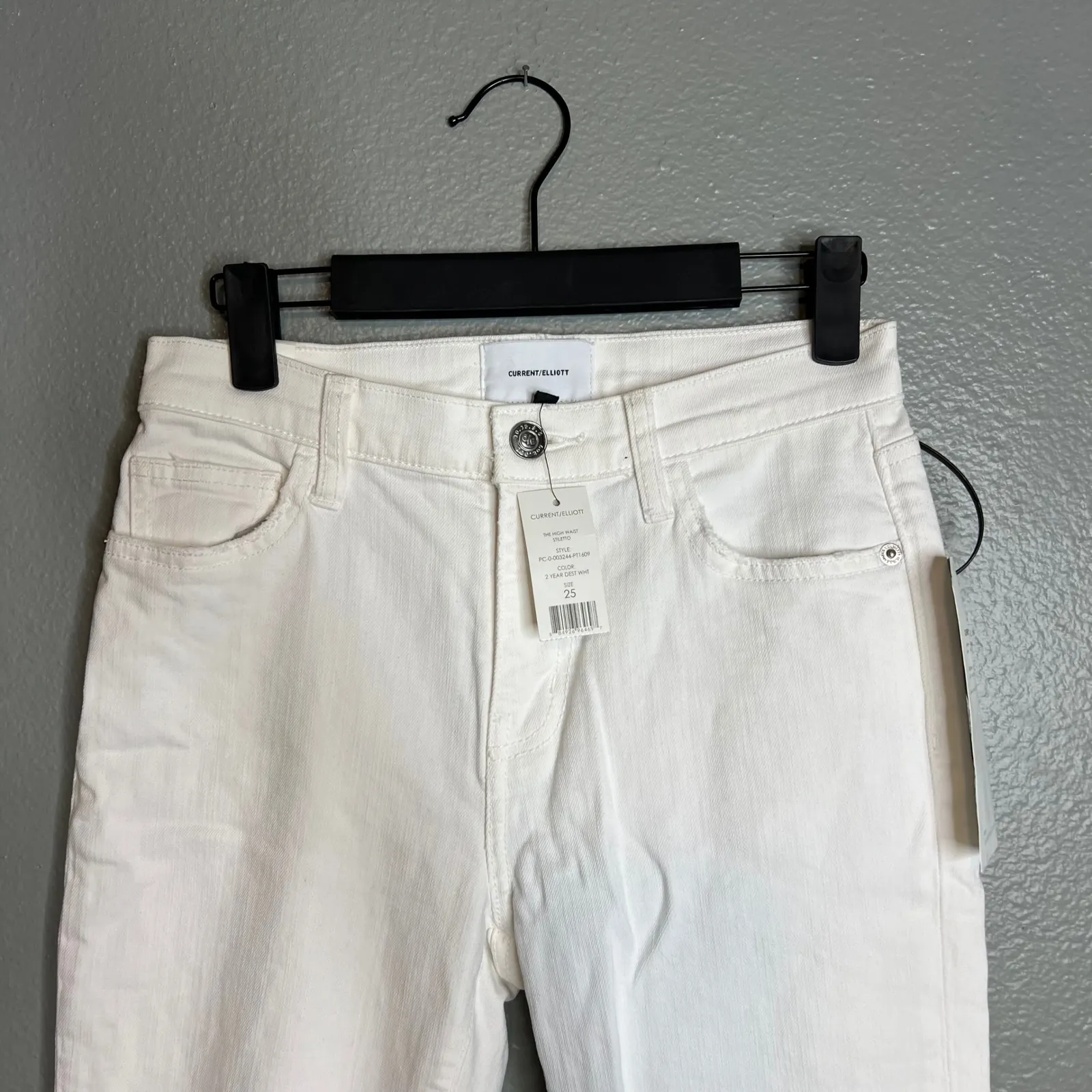 Current/Elliott The High Waist Stiletto‎ Jeans Size 25White Distressed NWT - Image 5
