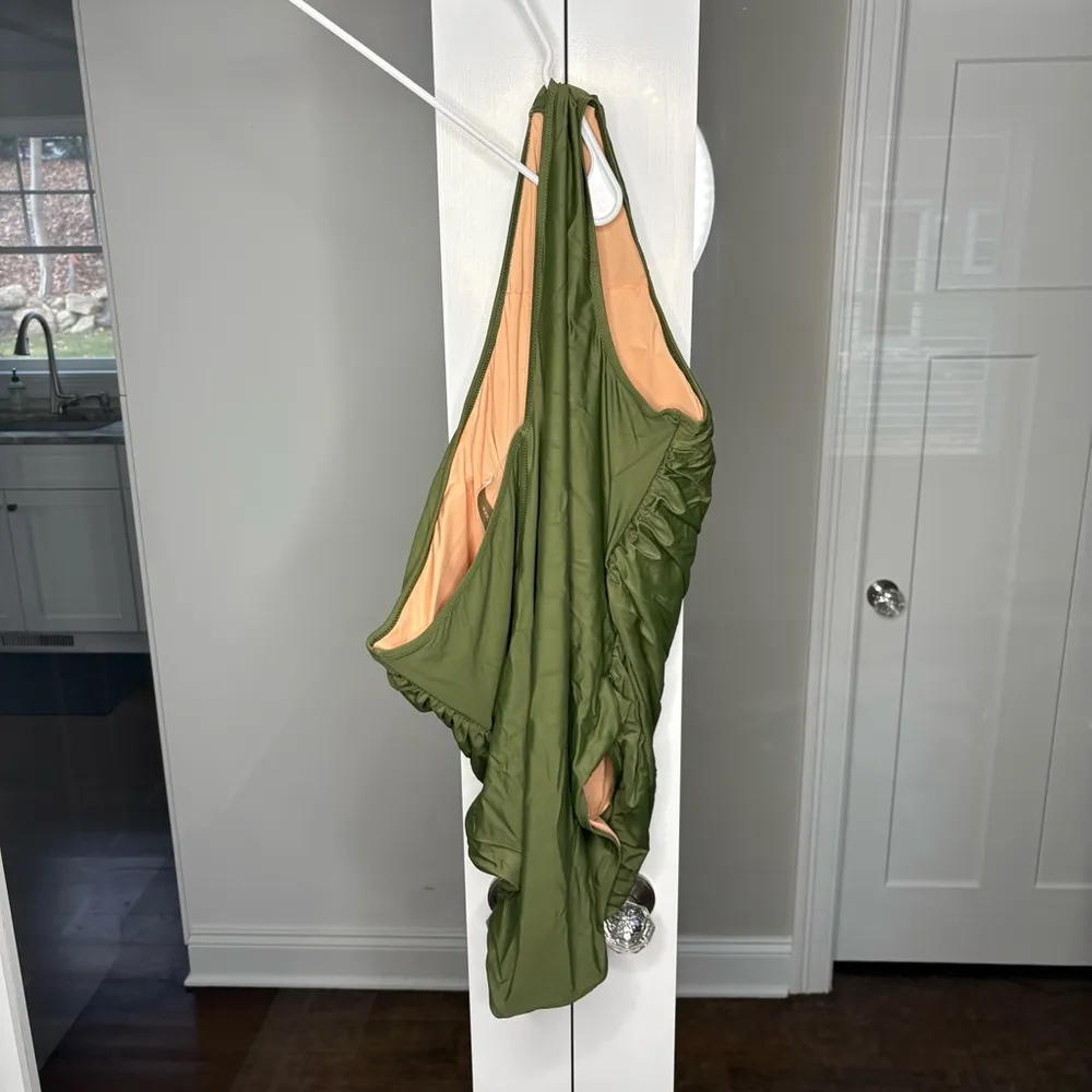 NWT J. Crew Ruched One-shoulder One-piece Green Olive - Image 3