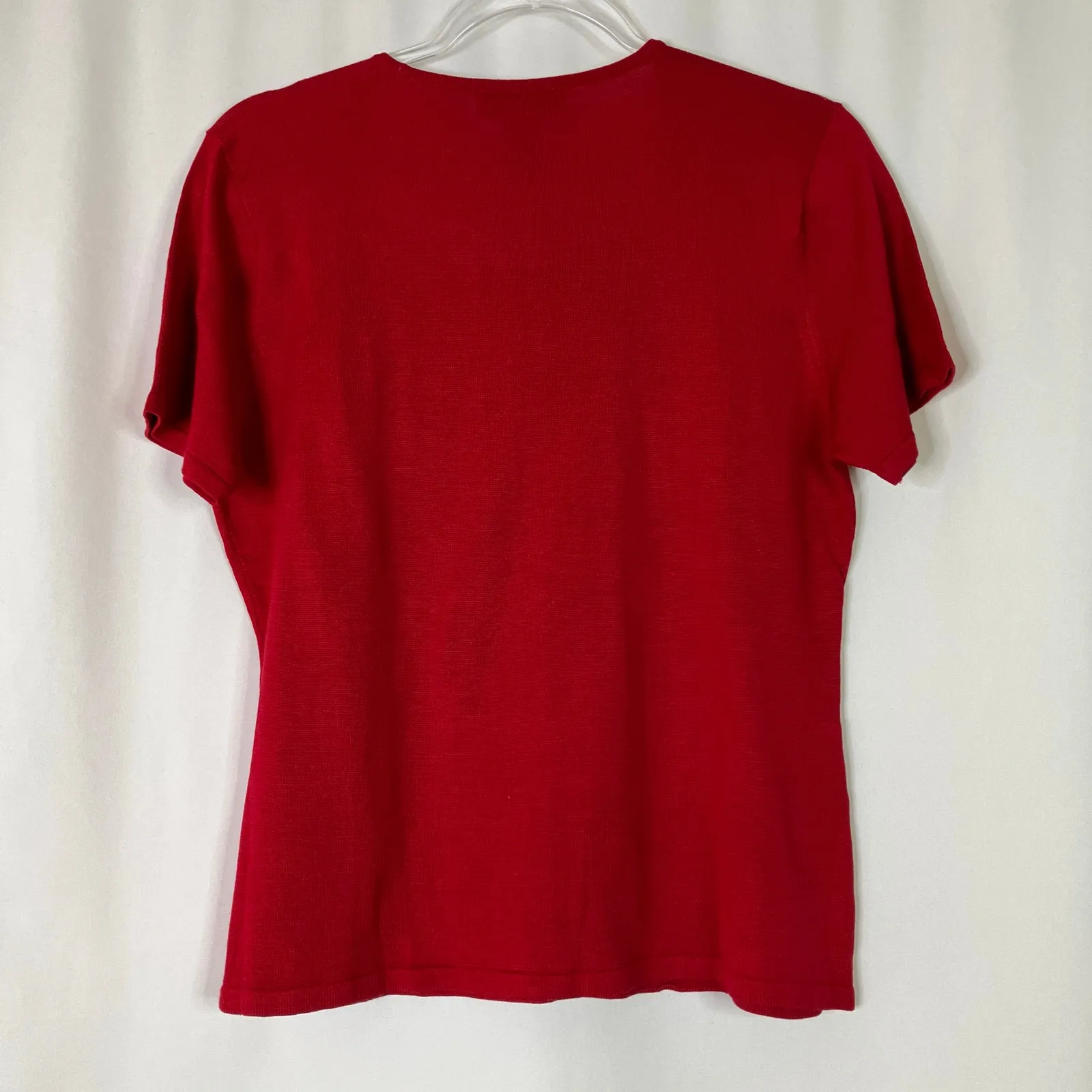 Pour Soie | Vintage 100% Silk Red Tee Shirt Short Sleeve Square Scoop Womens L Size L - Image 5