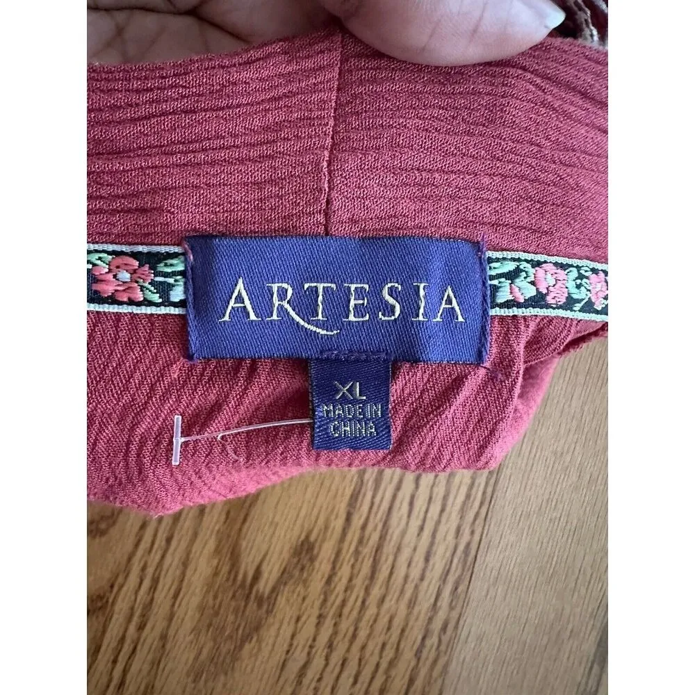 Artesia Embroidered Open Cardigan Kimono Swim Cover Up Size XL Lightweight Red - Image 5