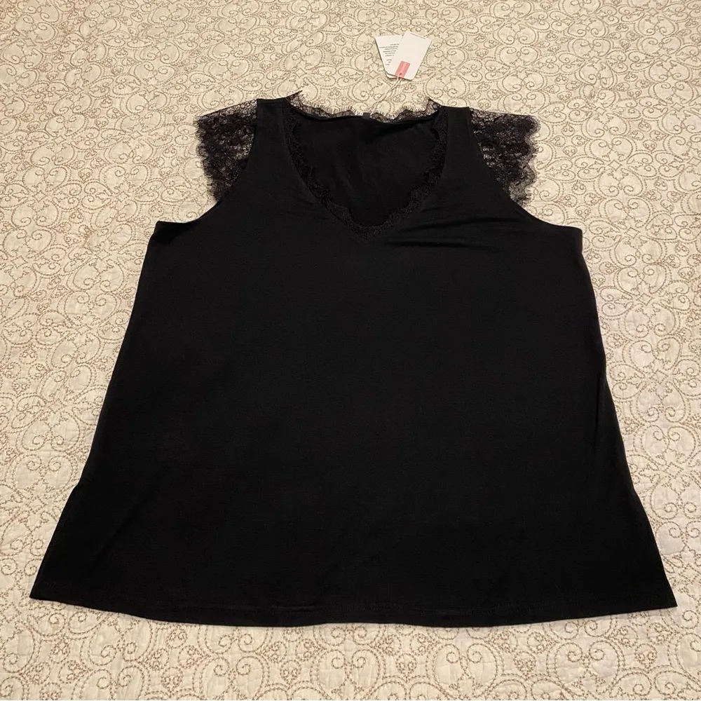 NWT Xieerduo Fashion Women’s Elegant Black Lace Trim Top Size XL - Image 3