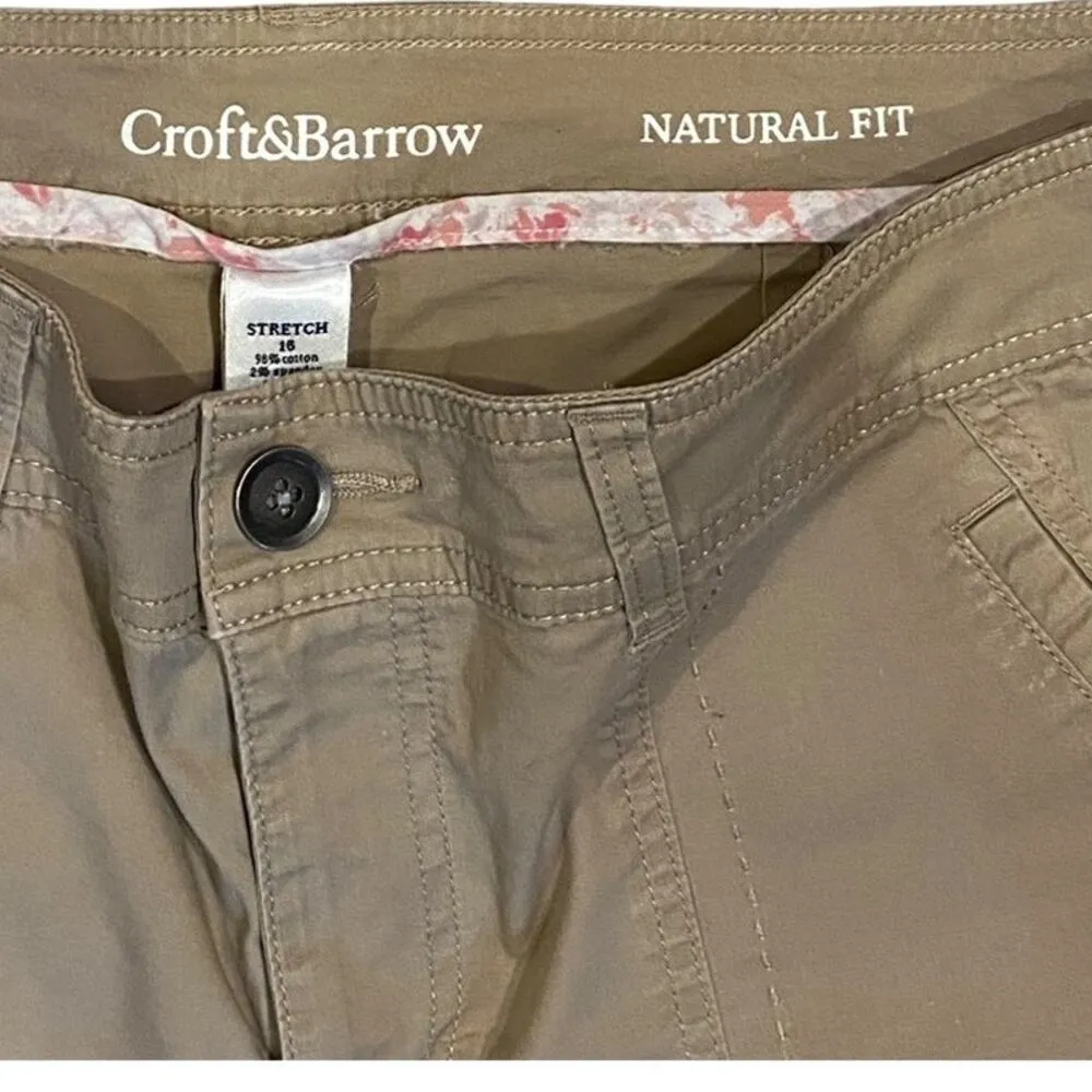 CROFT & BARROW Khaki Tan Natural Fit Capri Button Hem & Pockets ~ Womens Size 16 - Image 3