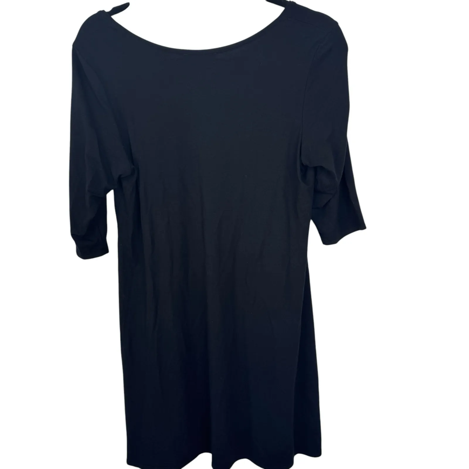 Eileen Fisher Tunic Top 3/4 Sleeve Round Neck Pullover Black Stretch Size Medium - Image 4