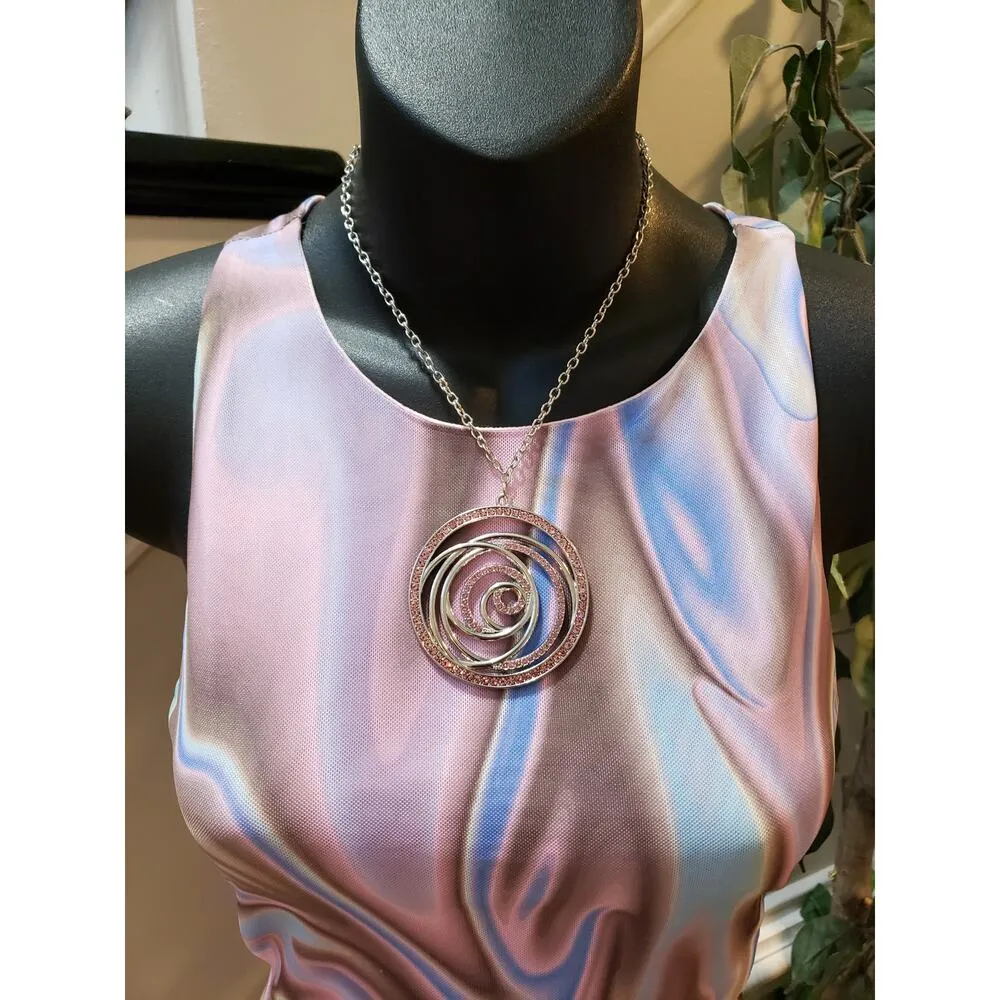 Tic Toc Dress Women Large Pink Multicolor Swirl Cutout Bodycon Sleeveless - Image 9