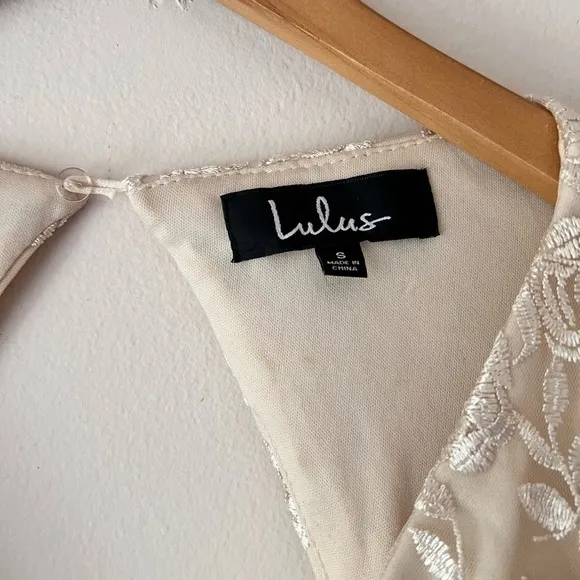 LULUS Jacqueline Champagne Floral Embroidered Backless Midi‎ Dress SIZE SMALL - Image 8