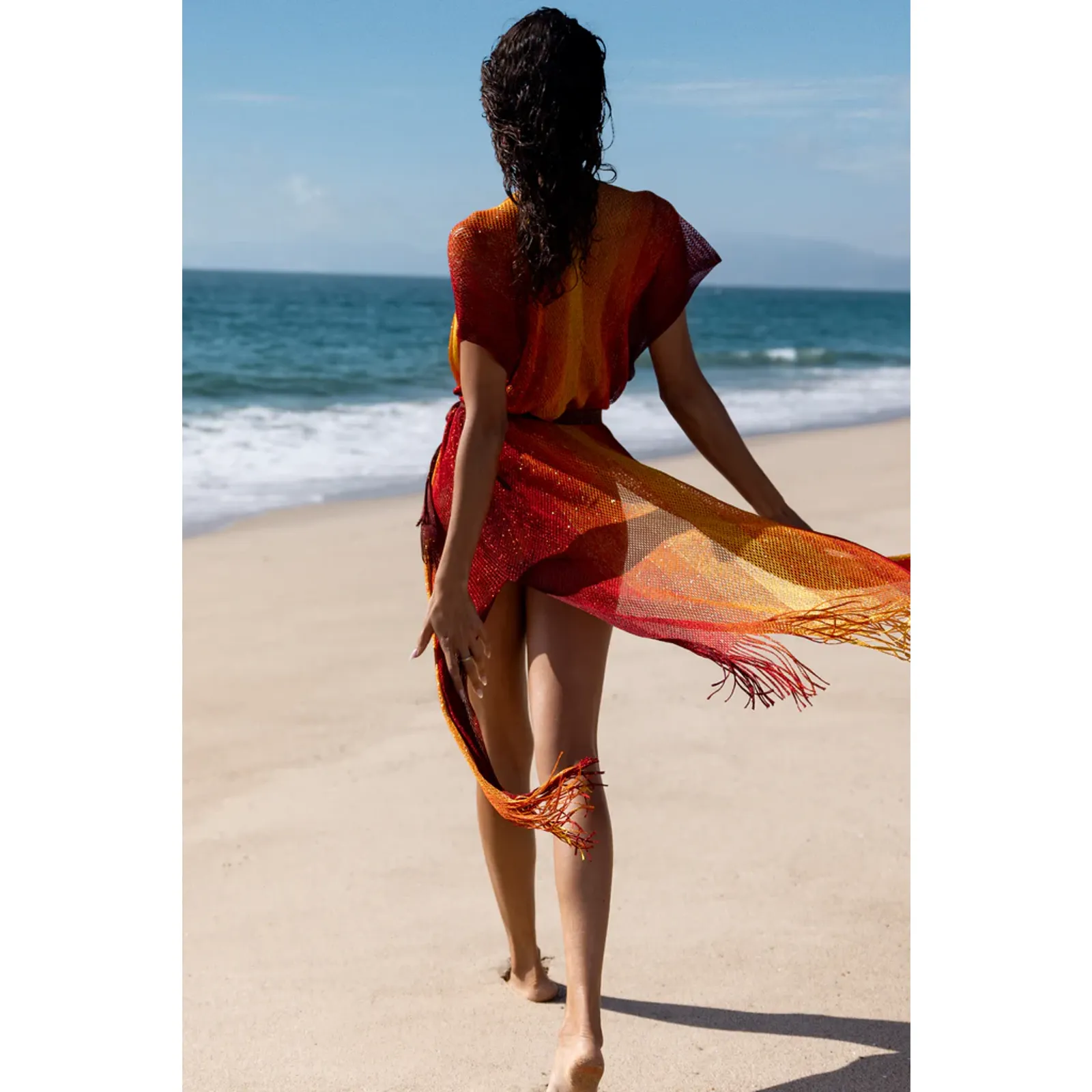 NWT Luli Fama Sunshine Addict Poncho Long Kaftan Cover Up Sunset One Size - Image 2