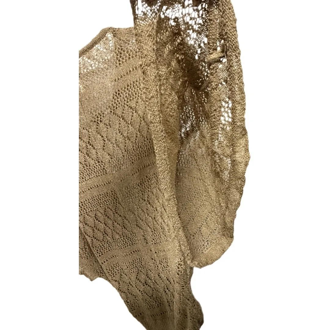 Y2K Vintage Brown Knit Poncho Style Sleeve Deep VNeck Coverup Large Boho Fairy - Image 5