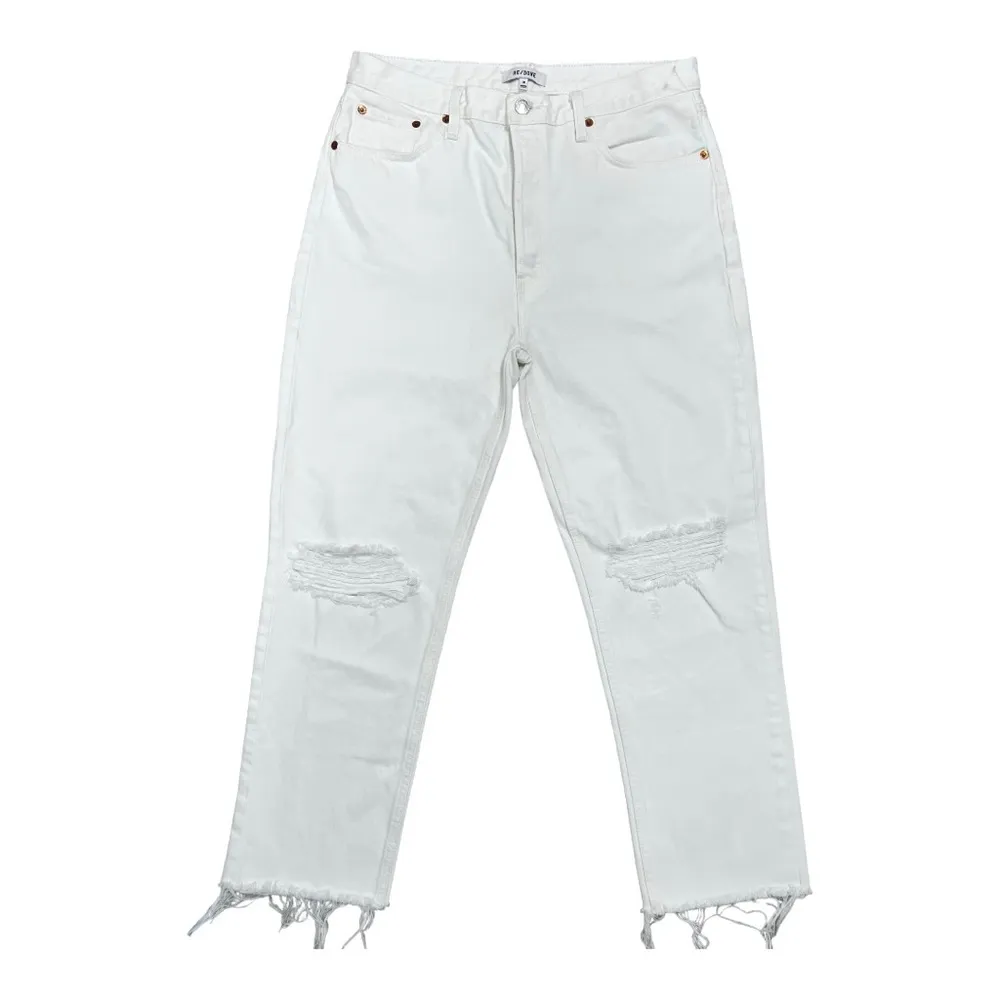 RE/DONE 70s High-Rise Stove Pipe Jeans White Destroyed High Waisted Size 30 - Image 5