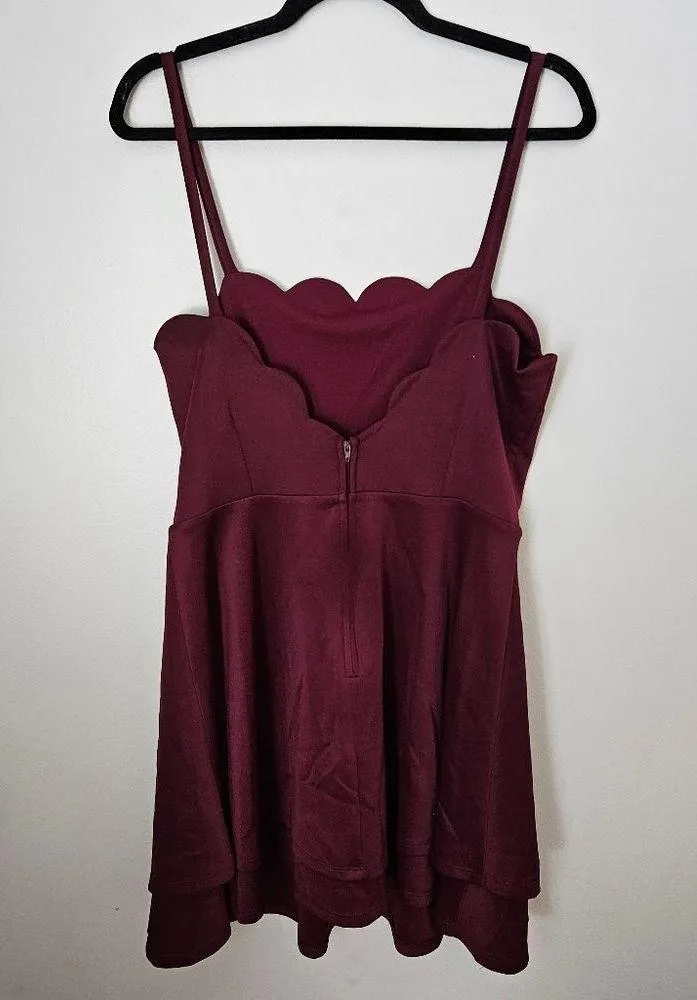 Xtraordinary Dress Mini Burgundy Scalloped Edge Spaghetti Strap Cocktail Wedding - Image 4
