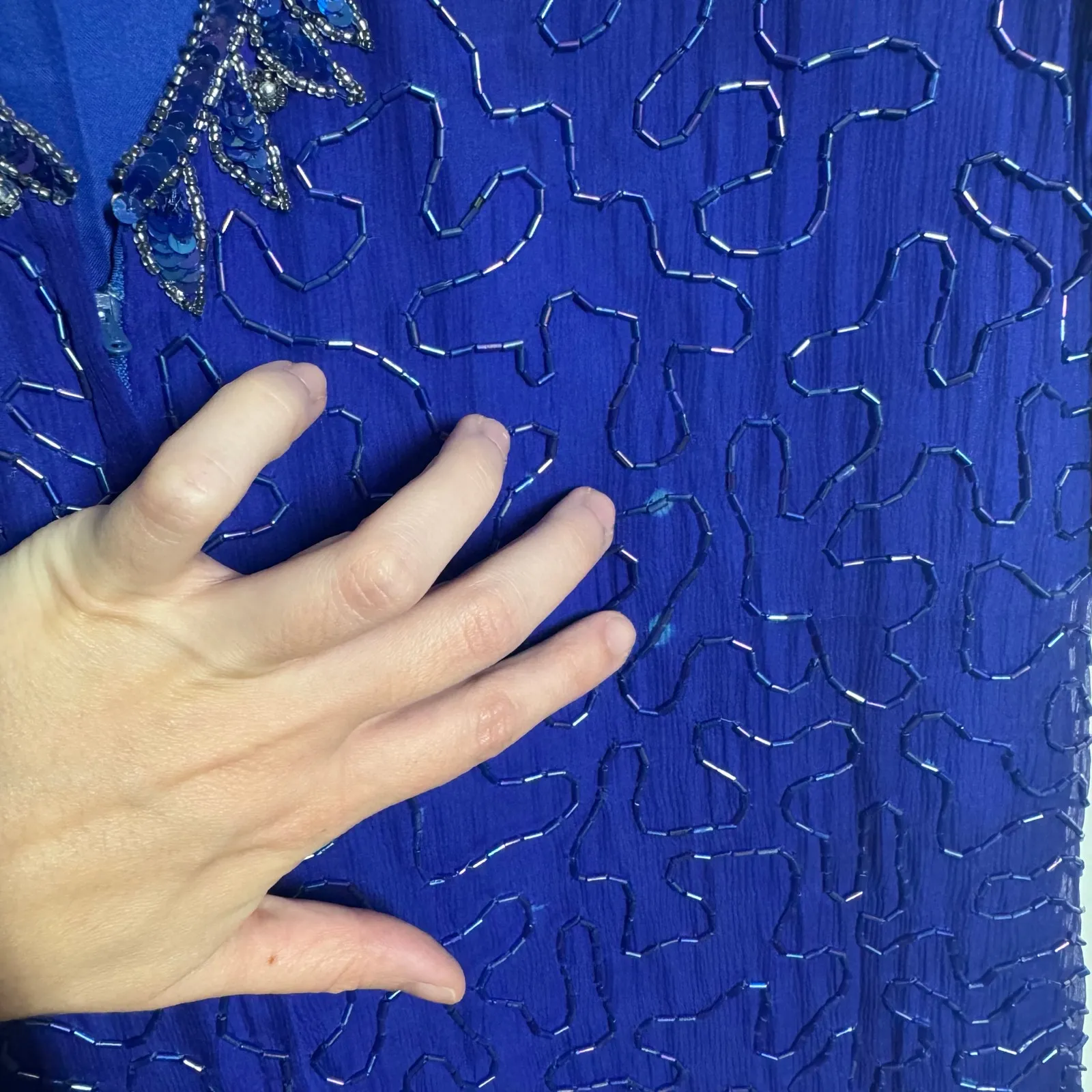 Stenay Vintage 80s Dress Women 16 Royal Blue Sequin Knee Length Cocktail Party - Image 15