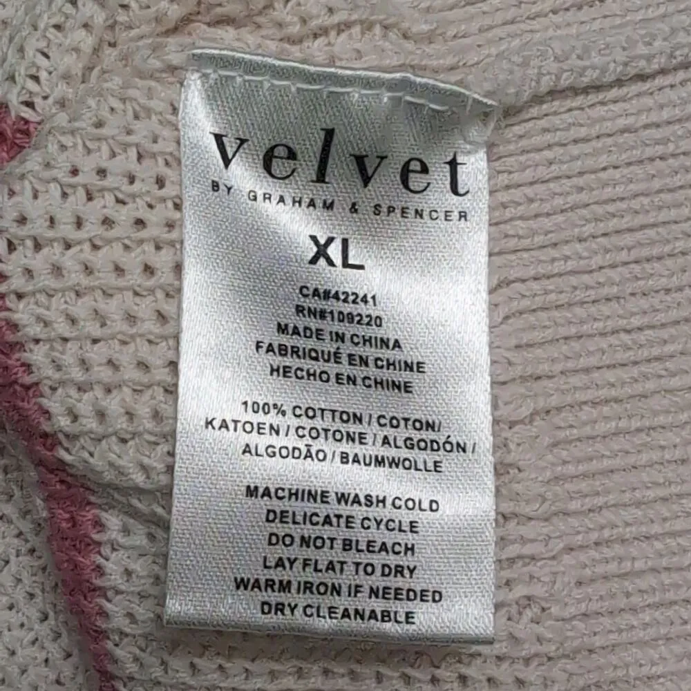 Velvet by Graham & Spencer Kierra Pullover Sweater Ecru Pink Striped Knit XL New - Image 10