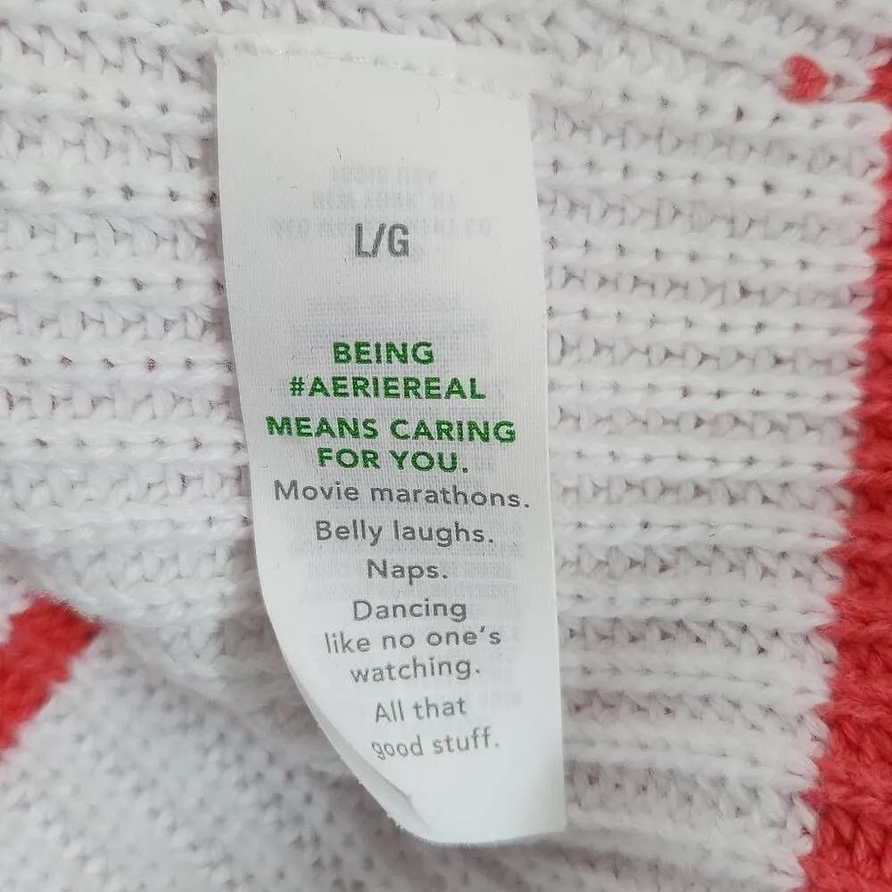 Aerie Pink and White Stripe Oversized Cropped Knit Sweater Size Large - Image 7