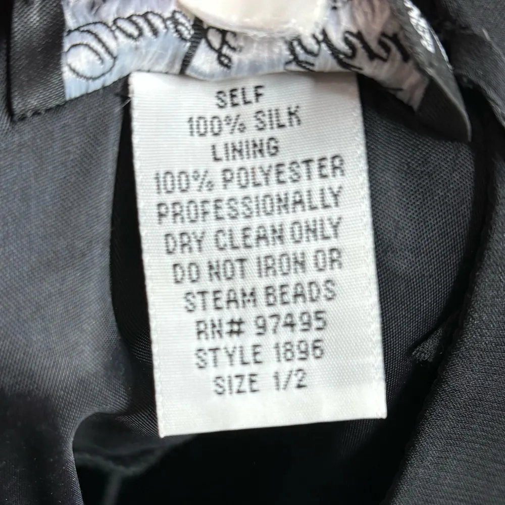 Dave & Johnny 100% Silk Asymmetrical hem black Dress Size 1/2 beaded 90s Y2K - Image 4