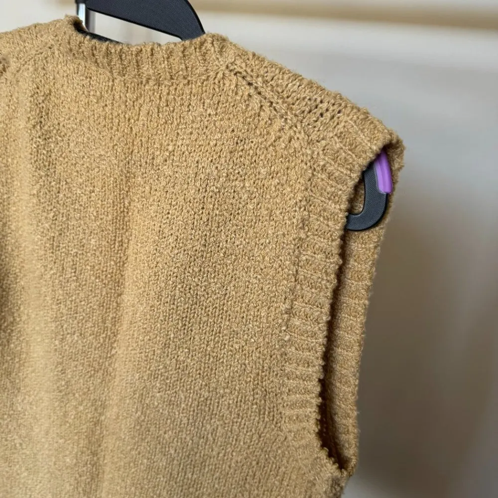 Vintage Acrylic Beige Open‎ Sweater Cardigan Moneta 80s M Vest Tan Size M - Image 5