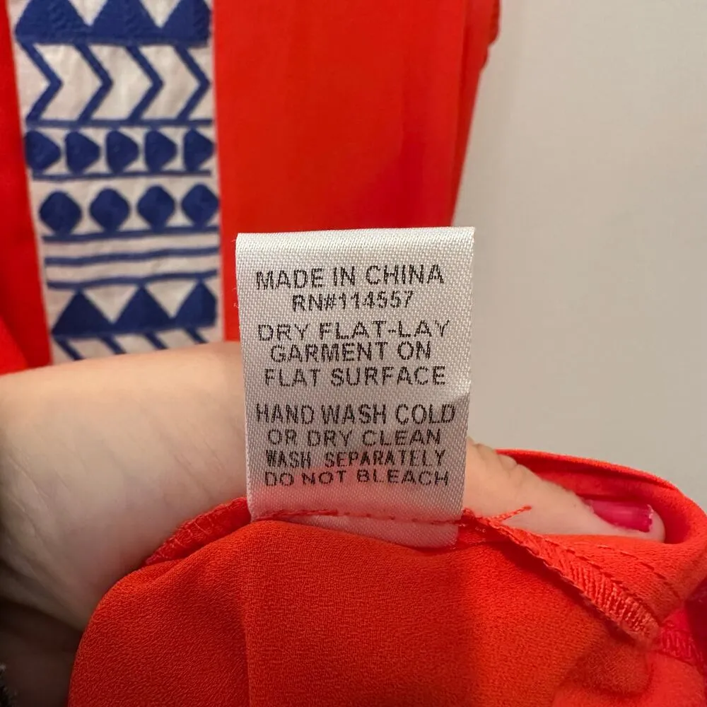 THML Bright Embroidered Resort Dress Women’s size Medium orange and blue strappy - Image 7