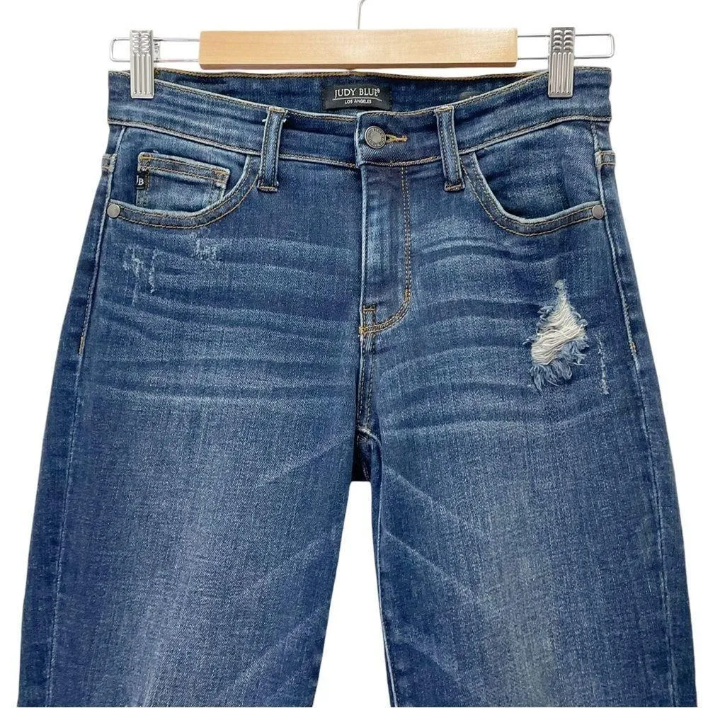 Judy Blue Slim Tapered Jeans Dark Wash Distressed Denim Straight Leg Size 26 | 2 - Image 5