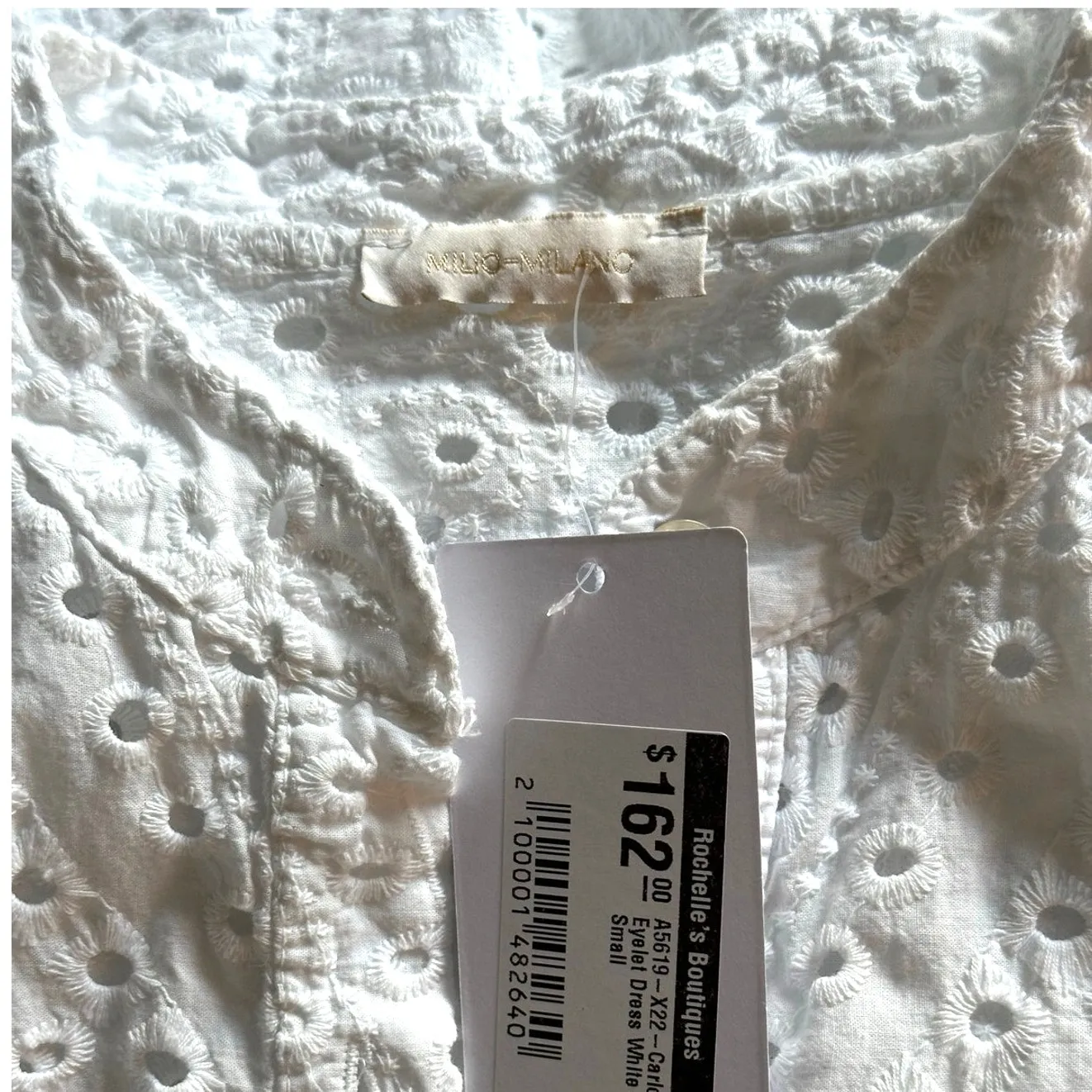 Milio Milano Women's boho 100% cotton Eyelet 3/4 sleeve Dress Size S NWOT White - Image 5