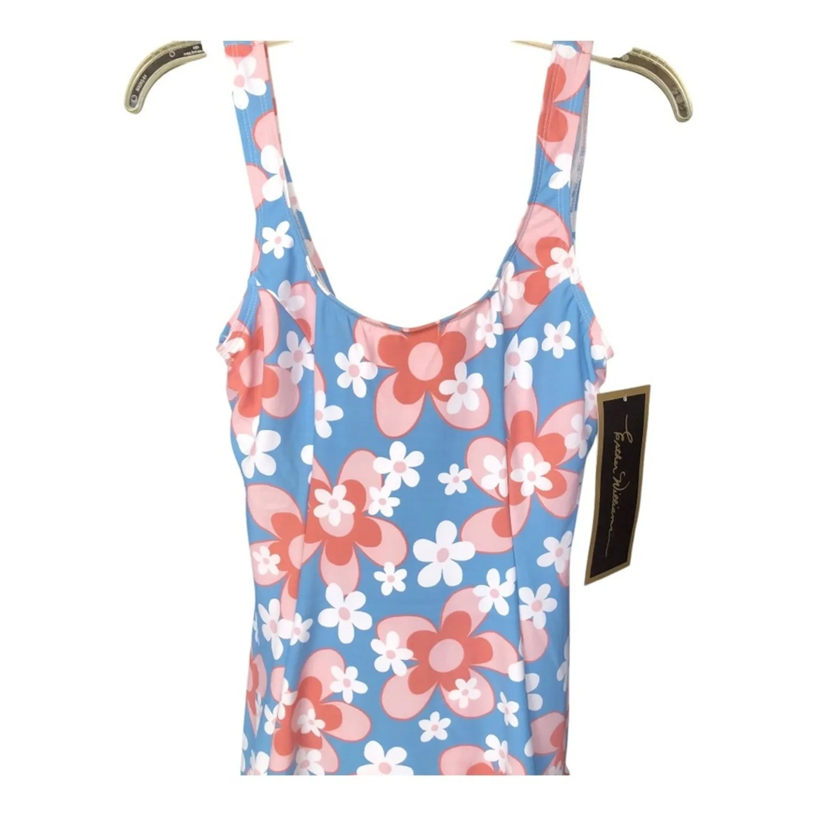 Esther Williams NWT Retro Chic Let Fun Bloom One Piece Swim Dress Shorts Size 12 Blue - Image 3