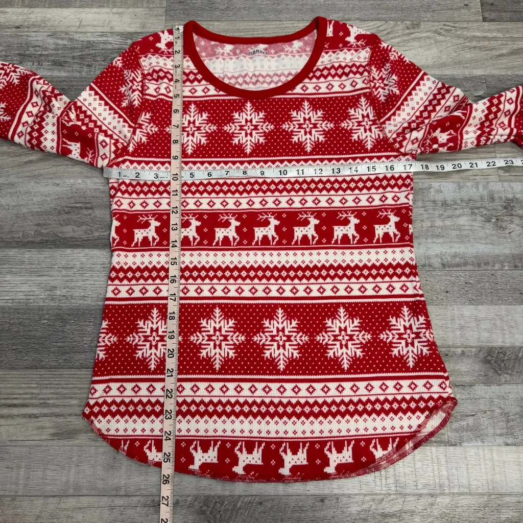 Old Navy Red Snowflake Pattern Thermal Long Sleeve Women's Top C29 - Image 3