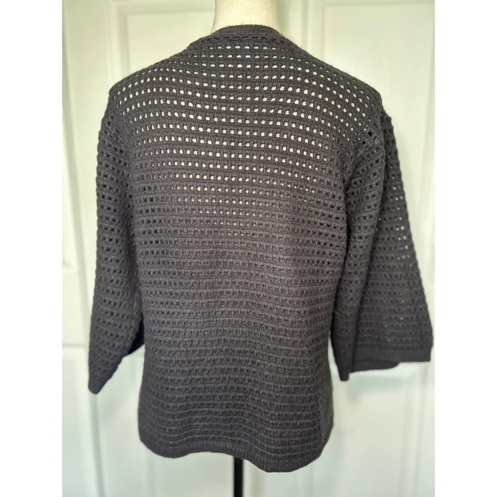 Akemi + Kin Knit Open Front 3/4 Sleeve Cardigan Sweater O/S Charcoal Gray - Image 3