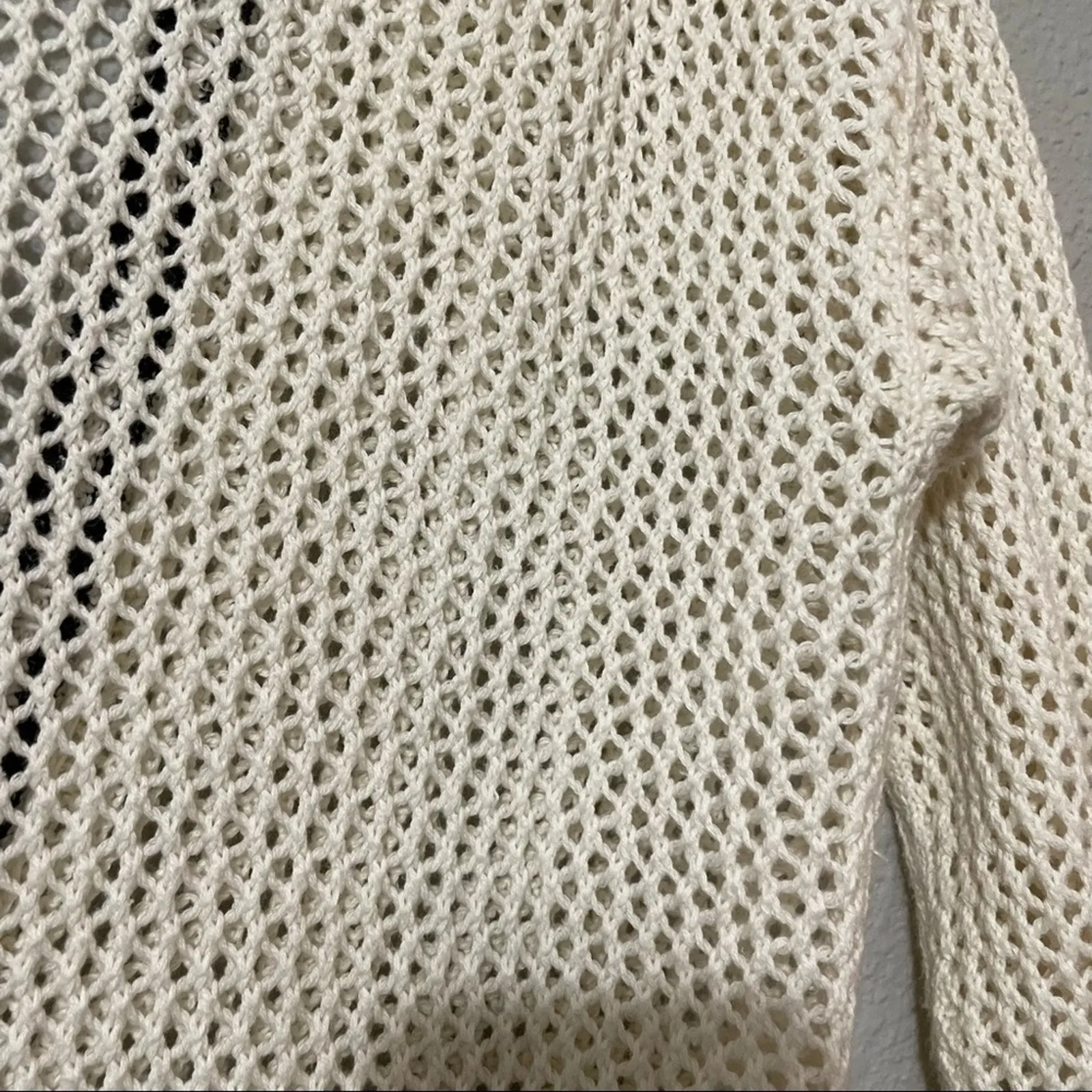 American Eagle Cream & Black Open Knit Long Dark Academia Cardigan Sweater S - Image 8