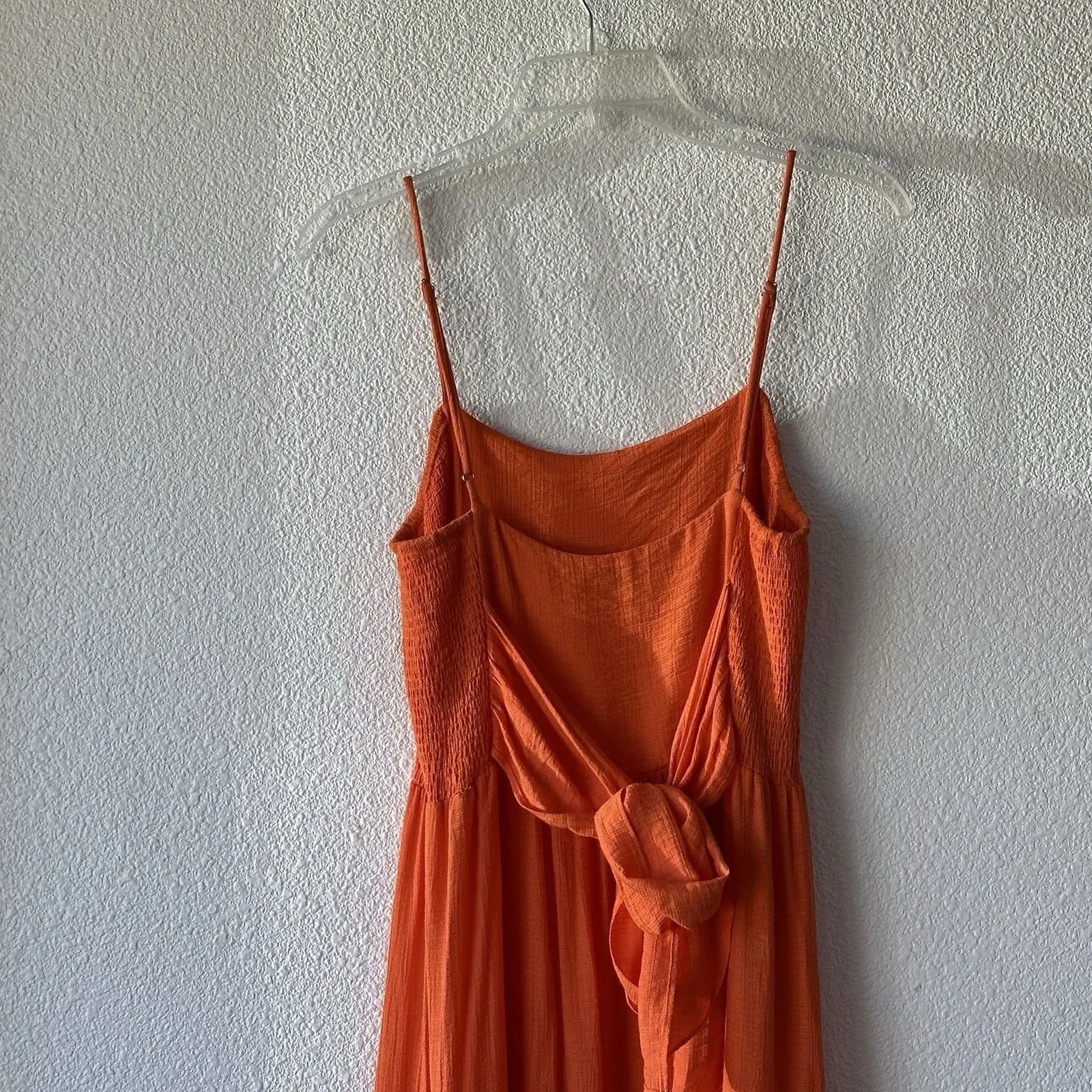 Lush Women's Maxi Dress Tie Back Size Small Orange Adjustable Straps Tiered Boho - Image 7