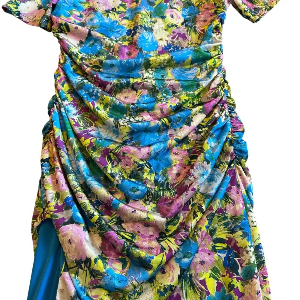 Black Halo Delina Floral Dress Sheath High Slit Short Sleeve Size 8 Women's - Image 5