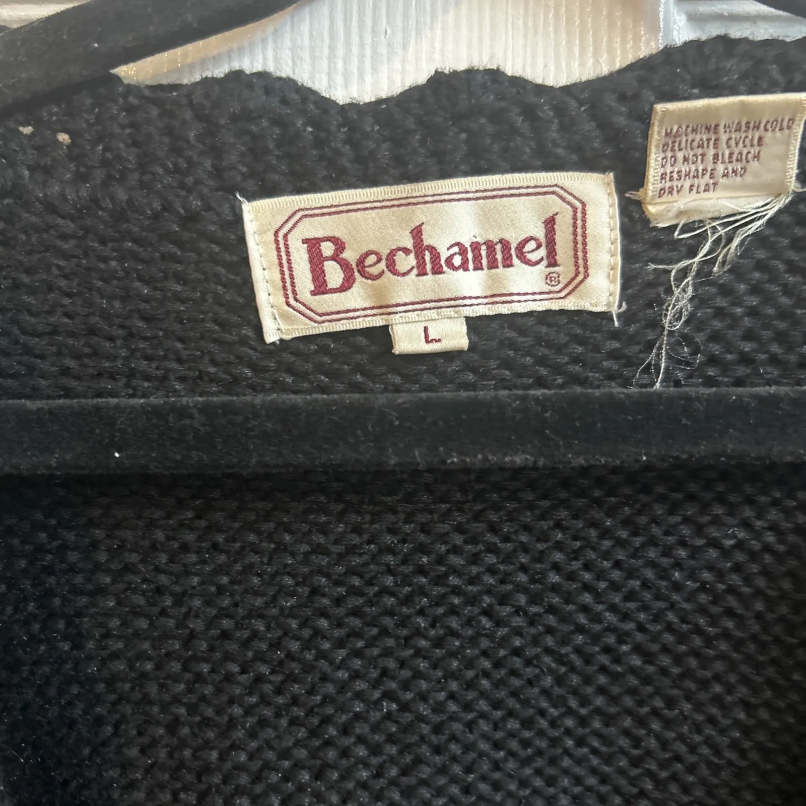 Vintage Bechamel Christmas Cardigan Sweater Plaid Bow Appliqué Ramie Cotton L Black Size L - Image 4