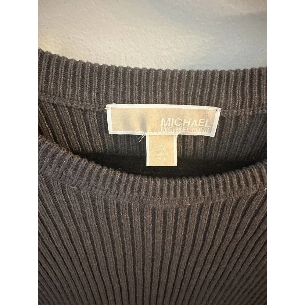 Michael Kors Asymmetric Sweater Size XL Gray Ribbed Pullover Side Zipper - Image 3