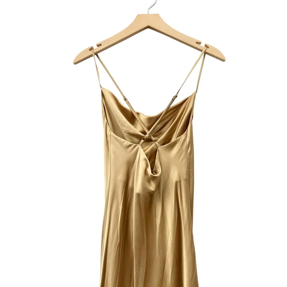 Show Me Your Mumu Verona Cowl Dress in True Gold Luxe Satin size Small - Image 7