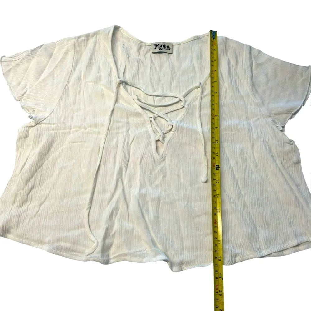 Show Me Your‎ Mumu Size M Crepe Blouse Top White Flowy Crop Coastal Beach Resort - Image 8