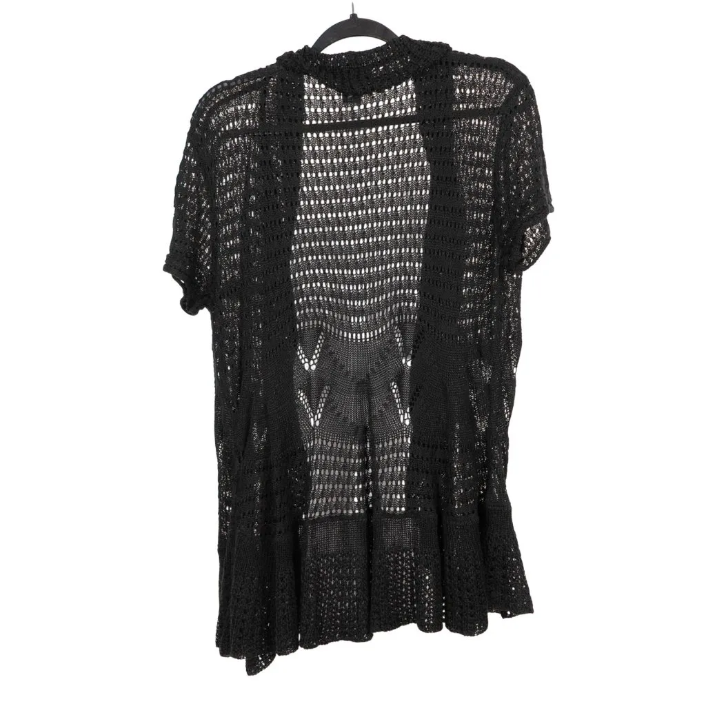 VTG Boho Cardigan L Women Black Open Knit Crochet Short Sleeve Cotton Whimsigoth Size L - Image 5