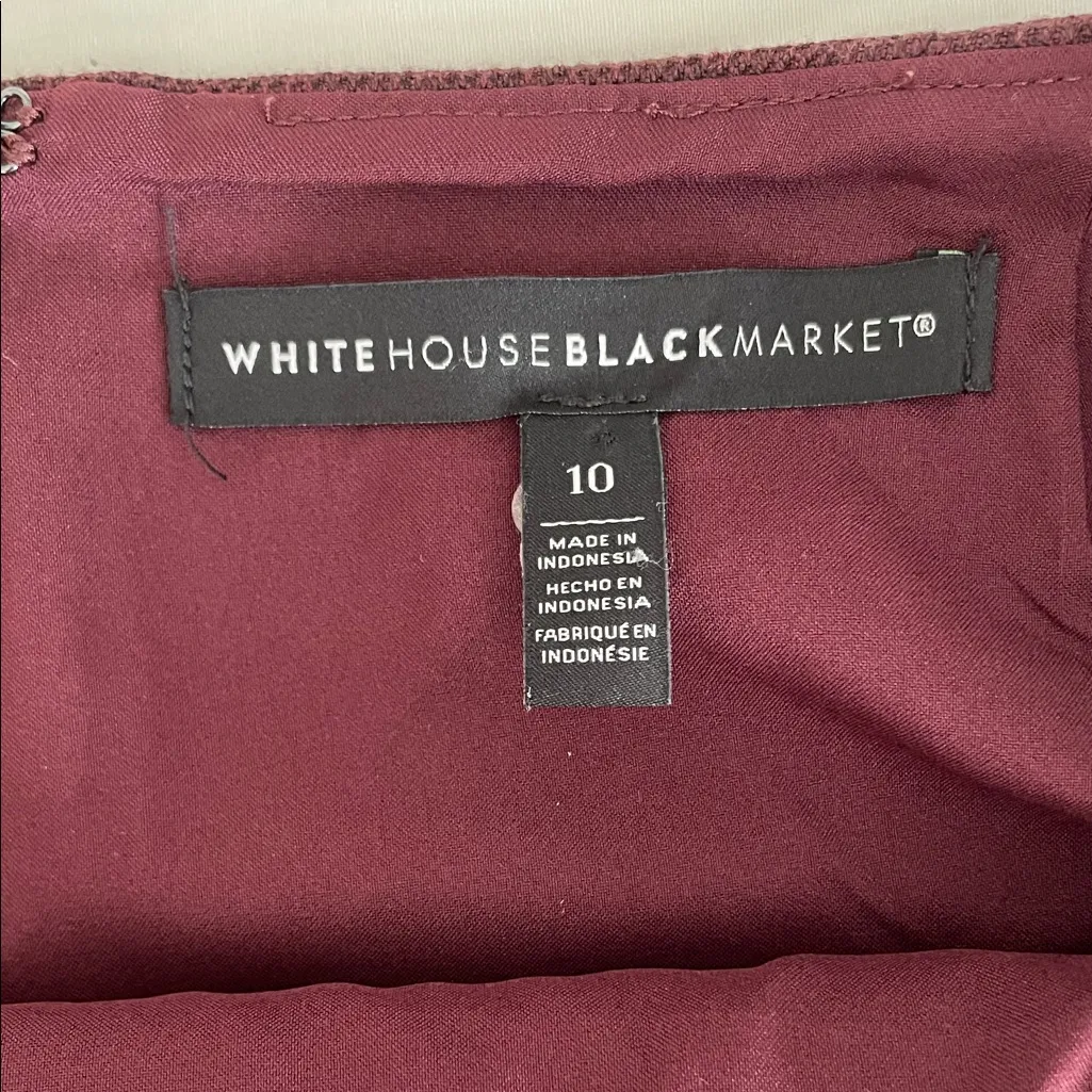WHITE HOUSE BLACK MARKET Knee Length Pencil Skirt Textured Burgundy Wine Size 10 - Image 9