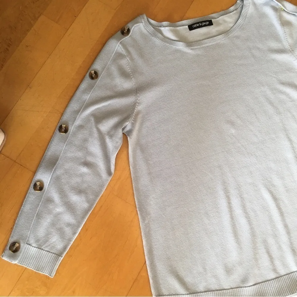 🌺 Cable & Gauge Sweater with Buttons, Light Blue, Size S - Image 2