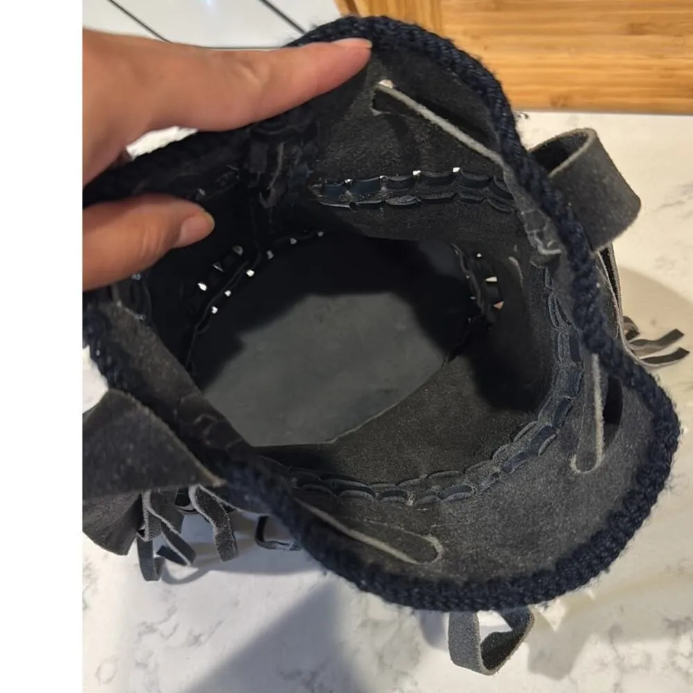 Columbian Arte Sano blue suede fringe bucket bag hippie western indigenous - Image 8