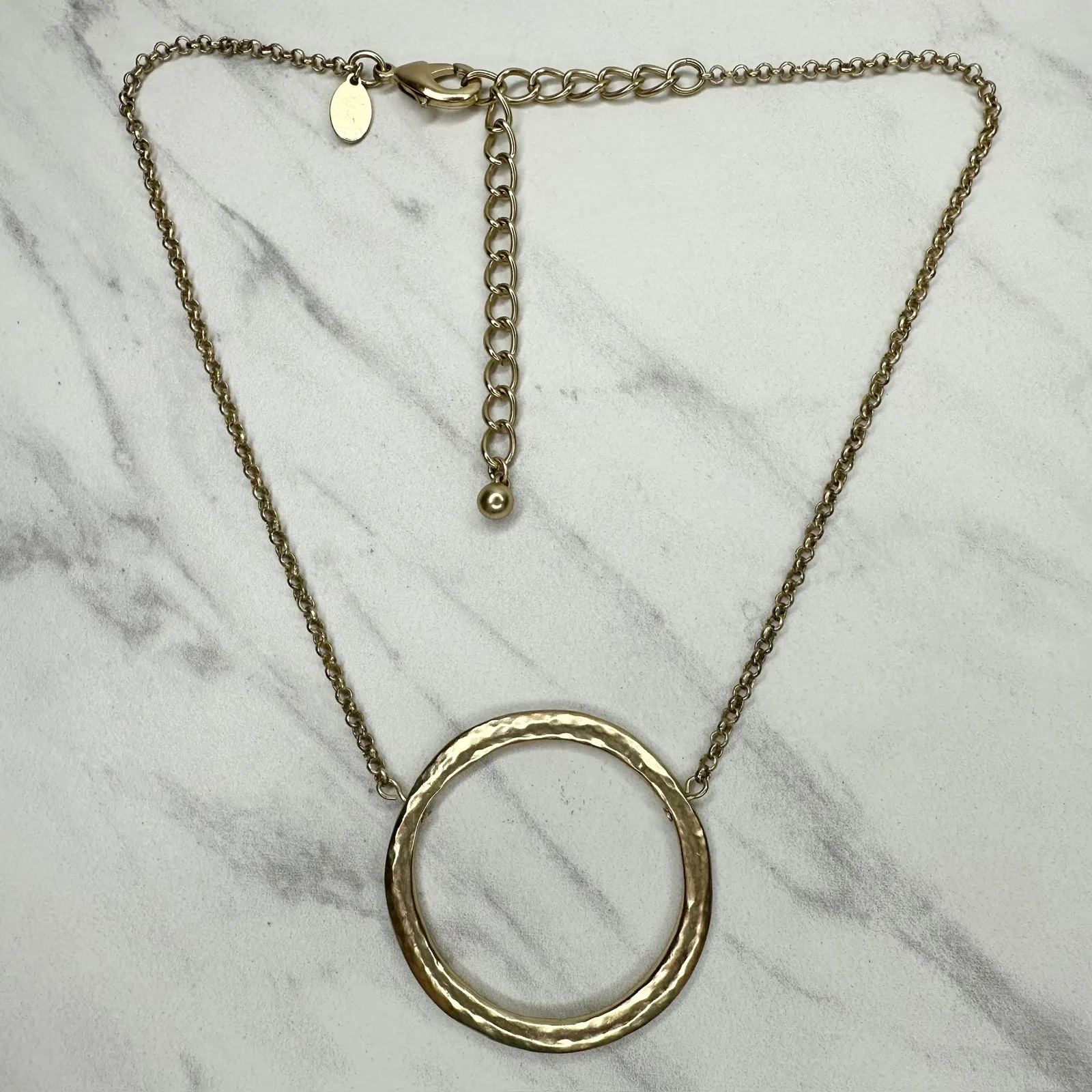 Chicos Hammered Metal Boho Pendant Necklace Gold Tone Adjustable ✨ - Image 2