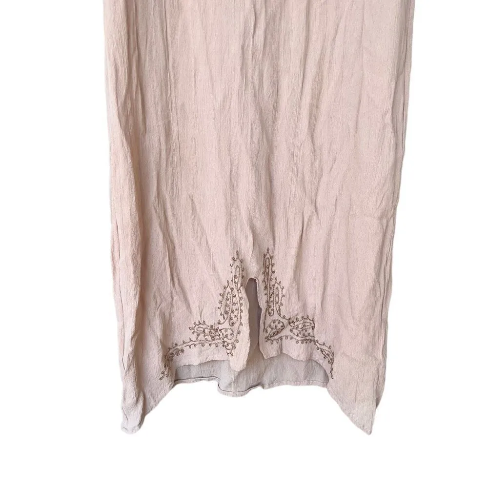 Nataya Sleeveless Scoopneck Split Hem embroidered midi dress S vintage Tan - Image 2